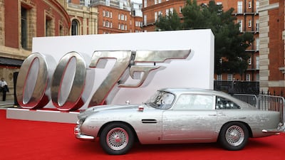 James Bond's Aston Martin at the World Premiere of No Time To Die, at the Royal Albert Hall in central London in 2021. Getty