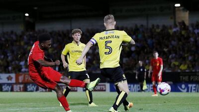 Liverpool’s Daniel Sturridge scores their fifth goal. Lee Smith / Reuters