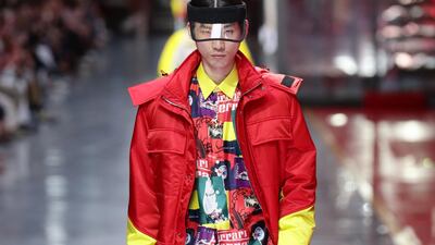 A model walks the runway at the fashion debut of the first co-ed Ferrari collection at Ferrari Factory on June 13, 2021 in Maranello, Italy. Getty Images