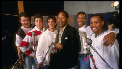 Simpson records a World Cup song with the US football team in 1990. Allsport / Getty Images