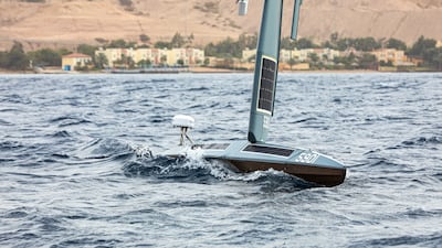 A Saildrone Explorer vessel during tests in the Gulf of Aqaba off of Jordan.