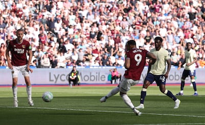 Callum Wilson slots home West Ham's winner against Everton. Getty Images