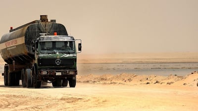 A tanker removing industrial waste from the remote Wafra area, which stopped pumping oil in 2014 due to a dispute between Saudi Arabia and Kuwait. Gustavo Ferrari / The National.