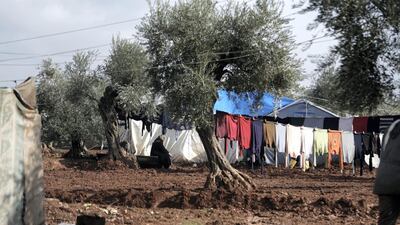 Location: Al-Karama camp in Atama. The aftermath of heavy rainfall on north Syria, residents lost their furniture, clothes and bedding as well as the tents waiting outside in open lands until the civil defense and NGs arrive to rescue them.