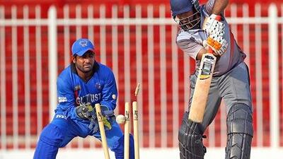 The UAE’s Vikrant Shetty was bowled by Afghanistan’s Samiullah Shenwari.