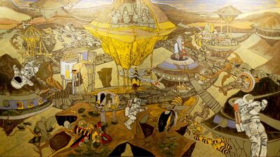 In Gravity, Ahmed Kassim depicts bees and birds to be about the same size as the astronauts. Courtesy Gallery Ward