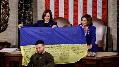 Ukrainian President Volodymyr Zelenskyy delivers an address to Congress in Washington on December 21, 2022. Bloomberg