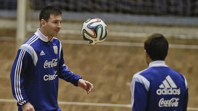 Lionel Messi of Barcelona trains with Argentina on the handball court in Bucharest's Polyvalent Hall. Vadim Ghirda / AP
