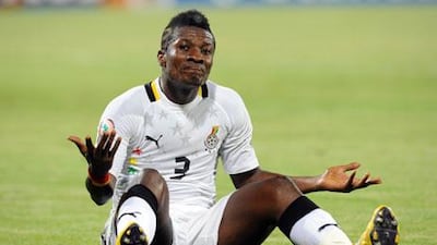 Al Ain star Asamoah Gyan in action for Ghana - the player is to reverse his exile from the national side.
