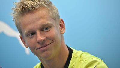 Oleksandr Zinchenko during a promotional event for Manchester City in Hong Kong. AFP
