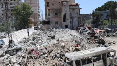 Damage at the entrance to the Roman ruins in Tyre after an Israeli strike. Bilal Kashmar for The National