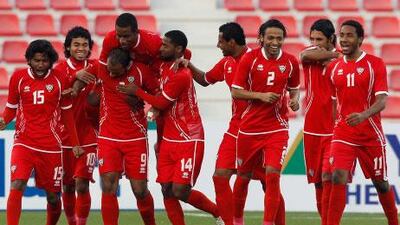 UAE Olympic team celebrate Ahmed Ali's winner. AFP
