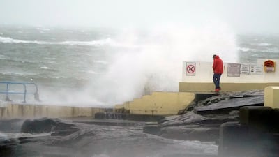 High waves in Salthill, Galway, Ireland, during Storm Isha. AP