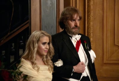 Maria Bakalova, left, and Sacha Baron Cohen in a scene from 'Borat Subsequent Moviefilm'. Amazon Studios