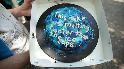 A cake is seen Sydney Town Hall in Sydney, Australia. Rallies held across Australia are part of a global mass day of action demanding action on the climate crisis. Getty Images