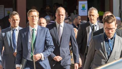 Prince William prepares to leave after a visit to the Al Noor mosque. EPA