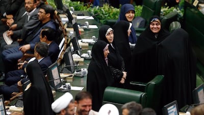 Iranian female MPs attend the swearing-in of president Hassan Rouhani for his second four-year term at the parliament in Tehran on August 5, 2017. Abedin Taherkenareh / EPA