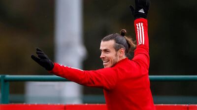 Gareth Bale celebrates during training. Reuters