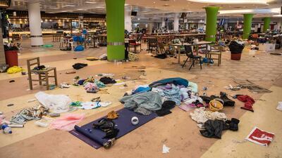Belongings left by protesters who barricaded themselves on campus are seen in a canteen. AFP