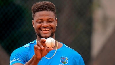 West Indies' Romario Shepherd during a training session ahead of the first ODI against India in Chennai. AFP