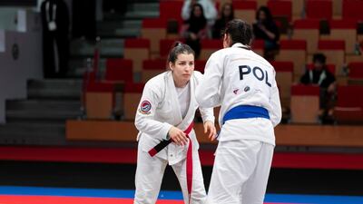 Magdalena Loska beat Yara Kakish at the Mubadala Arena in Abu Dhabi. Reem Mohammed / The National