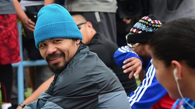 Manny Pacquiao is seen during a work out in front of the public on April 21 ahead of his May 2 fight against Floyd Mayweather. Frederic J Brown / AFP
