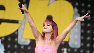 British singer Lily Allen plans to present a mix of her old and new music with visuals at the Party in the Park event in Dubai. Cathal McNaughton / Reuters
