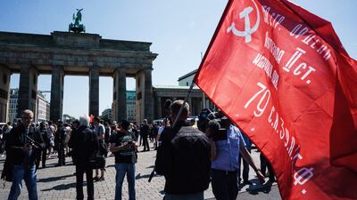 The Berlin regional senate banned the showing of Ukrainian and Russian flags near memorials during the weekend of the 77th anniversary of the end of second World War in Germany. EPA