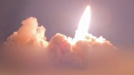 An image released by Iran that purports to show a missile being launched towards US sites in the Middle East. AFP