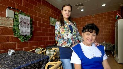 Iryna Hlushko is a Ukrainian musician who came to Abu Dhabi 10 years ago for her music career. When Iryna opened her restaurant, she didn’t have money to hire staff so she asked her mother, Anna, who taught her how to cook, for help. Ten years later, Anna is still here. Ravindranath K / The National