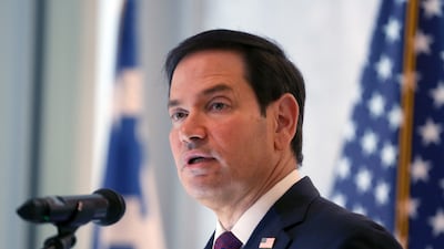 US Secretary of State Marco Rubio speaks during a ceremony marking the renovation and opening of a new wing of the US Embassy in Athens, Greece. EPA