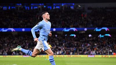 Phil Foden celebrates scoring Manchester City's second goal. AFP