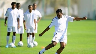 TP Mazembe’s Mukinay Tshani takes a shot during a training session in Abu Dhabi this week.