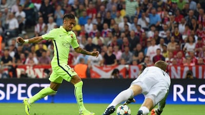 Barcelona's Neymar scores during his team's Champions League semi-final win against Bayern Munich last month. Matthias Hangst / Bongarts / Getty Images / May 12, 2015