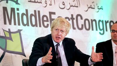 Mayor of London Boris Johnson speaks on the second day of the Telegraph Middle East Congress in London. Stephen Lock for the National