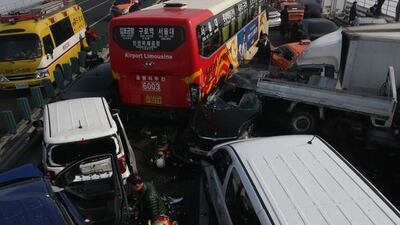 In a televised briefing, Kim Moon-won of the Incheon Jungbu Fire Station, said that about 100 cars were involved in the pileup. It was not immediately known what started the pileup. EPA