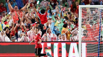 Facundo Pellistri of Manchester United celebrates after scoring his team's fourth goal against Liverpool. Getty