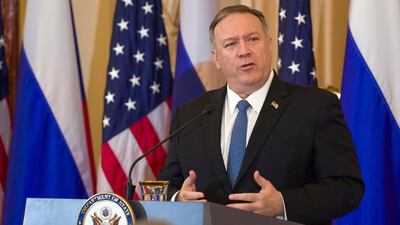 Secretary of State Mike Pompeo speaks during a media briefing on Wednesday. AP