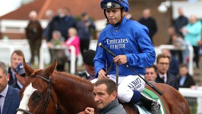 Jockey Mickael Barzalona on Earthlight after winning the Middle Park Stakes at Newmarket. Press Association