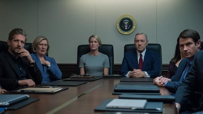 Paul Sparks, Robin Wright, Kevin Spacey, Derek Cecil. David Giesbrecht / Netflix