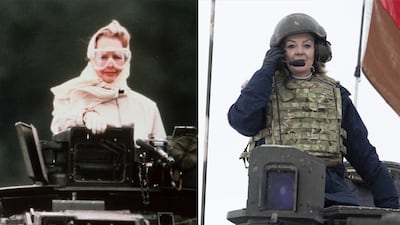 Margaret Thatcher in 1986, and Liz Truss in 2021. AP / Simon Dawson / No 10 Downing Street