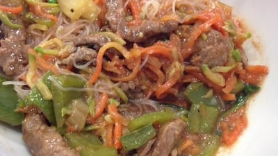 Right Bite's gingered beef noodles with vegetables was both tasty and filling.