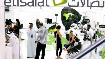 Etisalat’s subscriber base in the UAE grew to 10.8 million in September, a 6 per cent increase year-on-year. Satish Kumar / The National