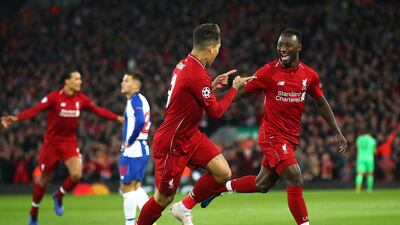 Liverpool's Naby Keita celebrates scoring his team's first goal. Getty Images