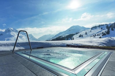 The outdoor Jacuzzi at Chalet N, Oberlech, Austria. Chalet N