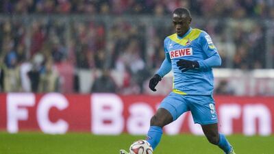 Cologne's Nigeria striker Anthony Ujah plays the ball during a Bundesliga match against Bayern Munich in February. Guenter Schiffmann / AFP / February 27, 2015