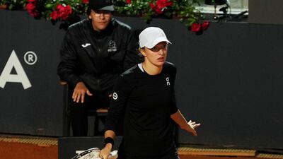 Iga Swiatek retires from her Rome Masters quarter-final match against Elena Rybakina due to injury, on May 18, 2023. Reuters