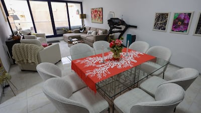 The living room and dining area.