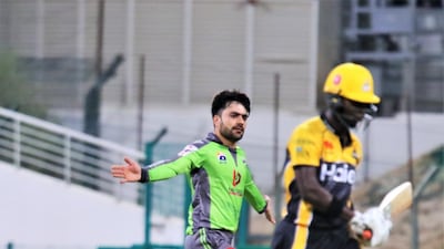 Rashid Khan took five for 20 as Lahore Qalandars beat Peshawar Zalmi by 10 runs at the Zayed Cricket Stadium. Courtesy PCB
