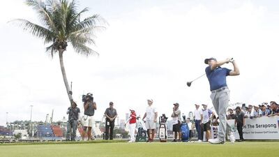 Jordan Spieth of the USA tees off from the 17th hole during the final round of the SMBC Singapore Open held at the Serapong Golf course in Sentosa, Singapore, 31 January 2016. EPA/WALLACE WOON